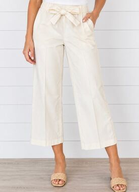 Calvin Klein ivory pleat front tie waist crop pant small